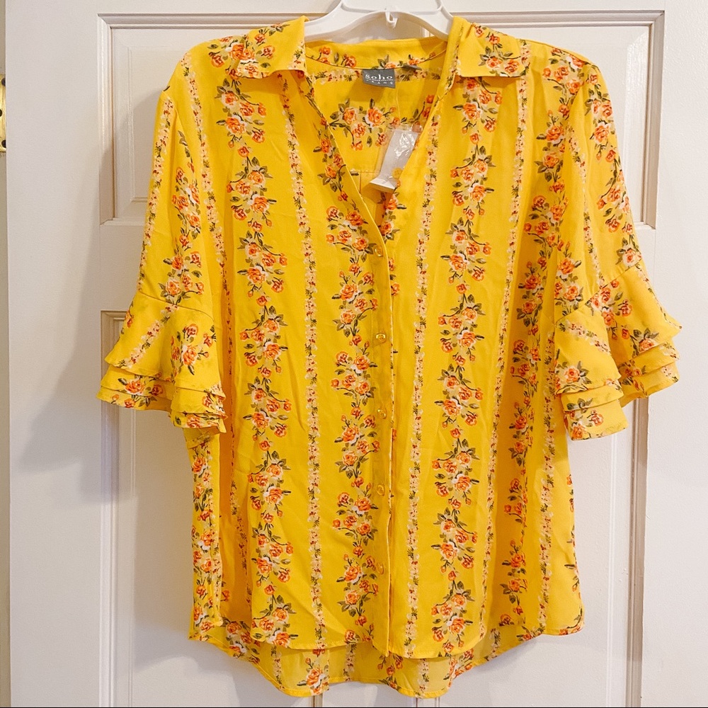 New! Yellow Floral NY&CO Button-Down Blouse